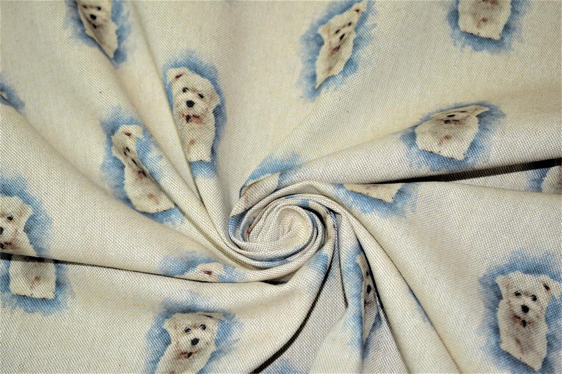Natural Small Dog Printed Digital Canvas Fabric