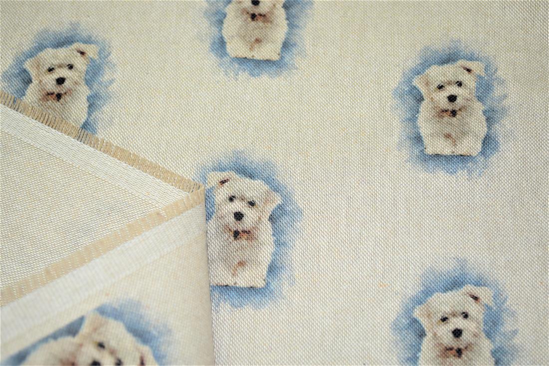 Natural Small Dog Printed Digital Canvas Fabric