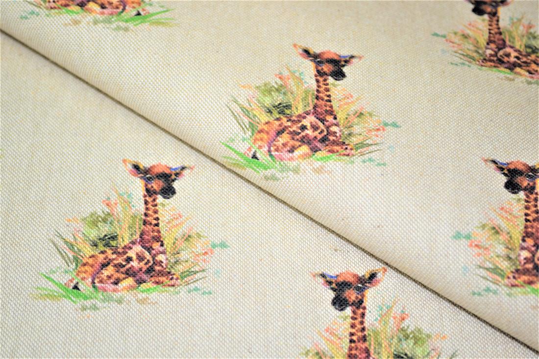Natural Baby Giraffe Printed Digital Canvas Fabric
