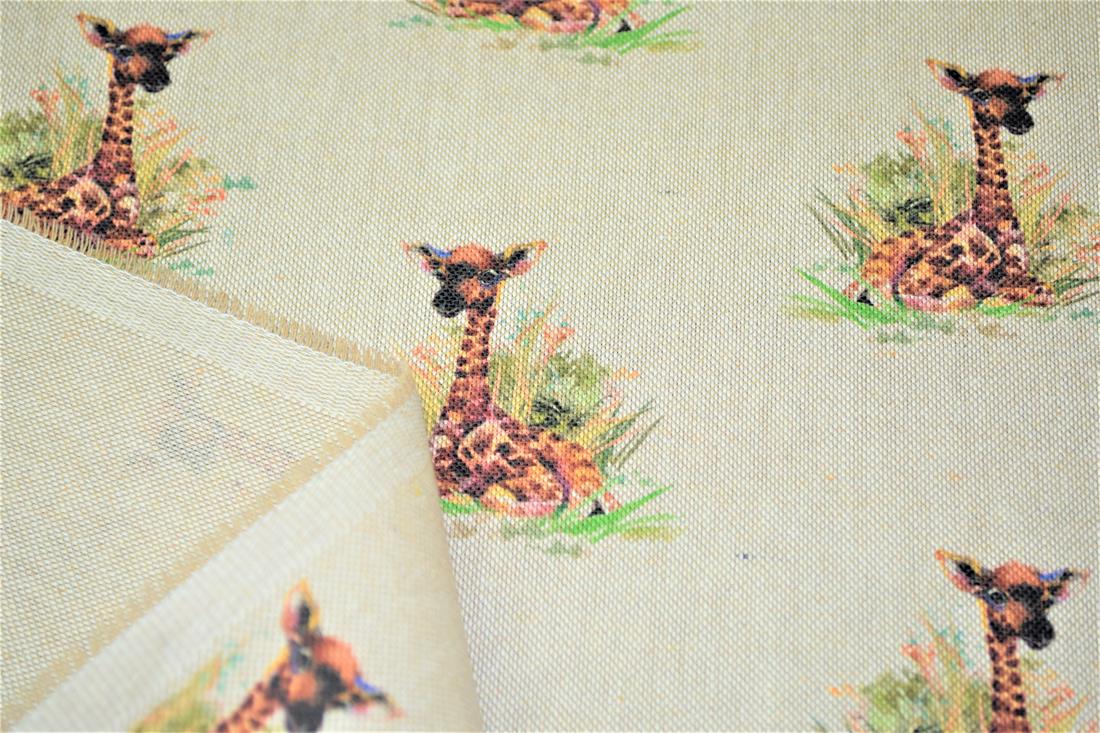 Natural Baby Giraffe Printed Digital Canvas Fabric