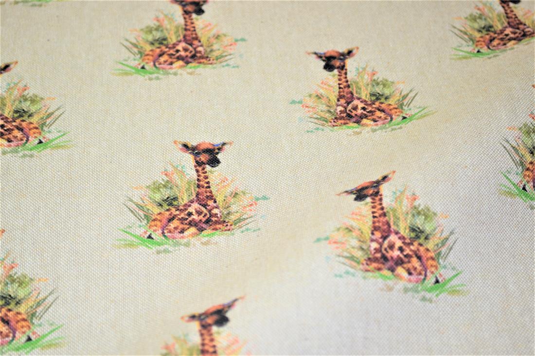 Natural Baby Giraffe Printed Digital Canvas Fabric