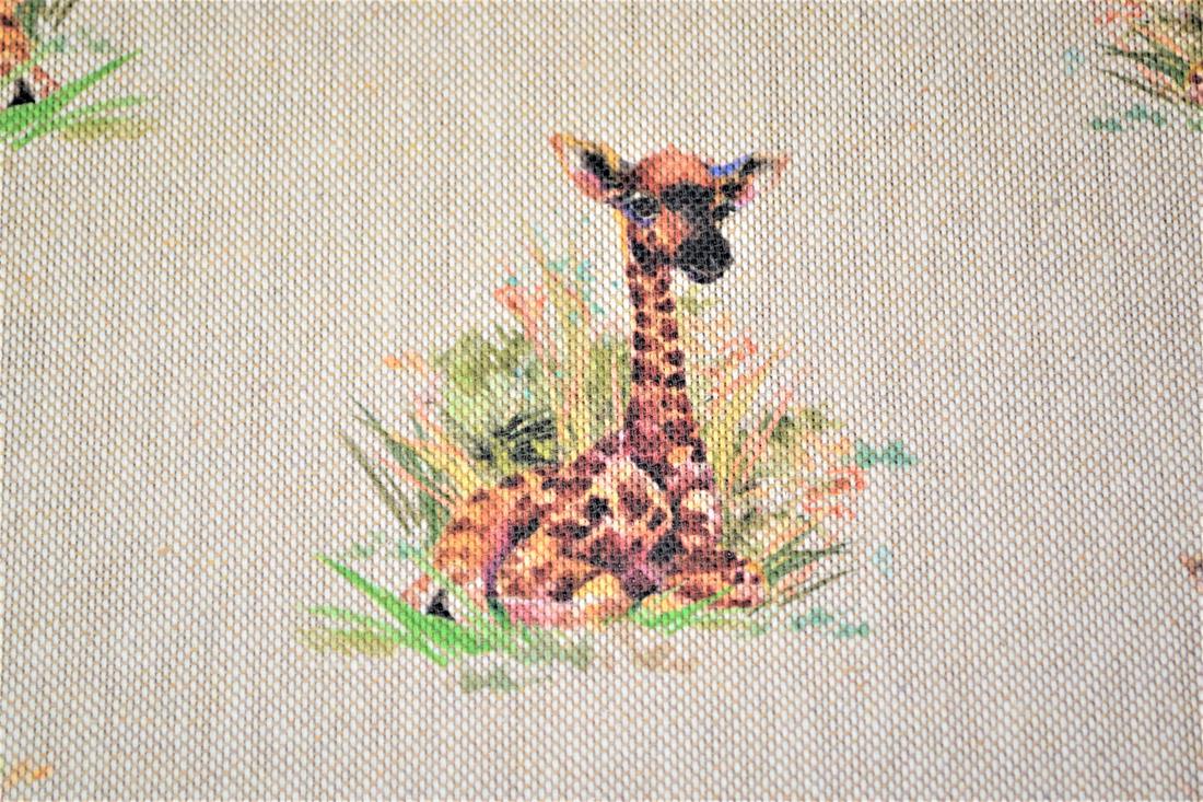 Natural Baby Giraffe Printed Digital Canvas Fabric