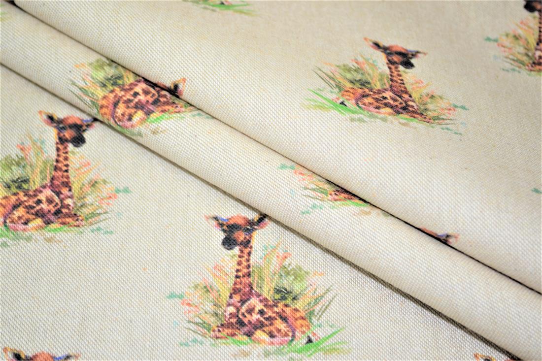 Natural Baby Giraffe Printed Digital Canvas Fabric