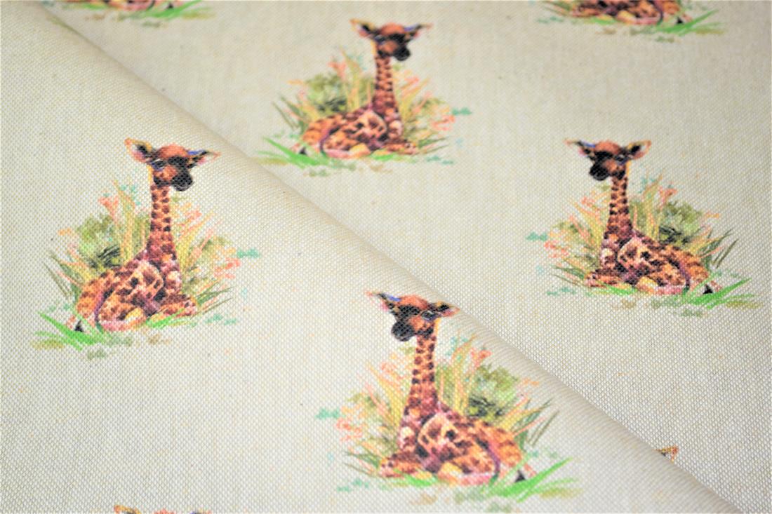 Natural Baby Giraffe Printed Digital Canvas Fabric