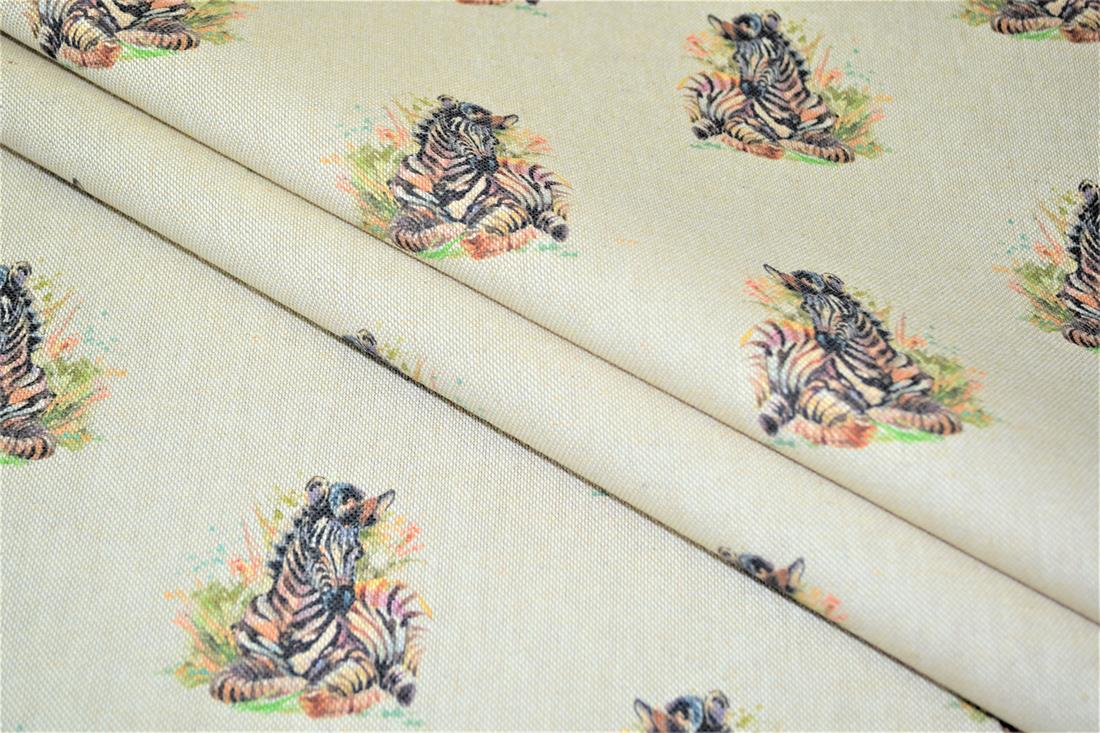 Natural Baby Zebra Printed Digital Canvas Fabric
