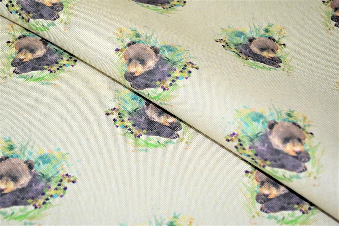 Natural Bear Cub Printed Digital Canvas Fabric
