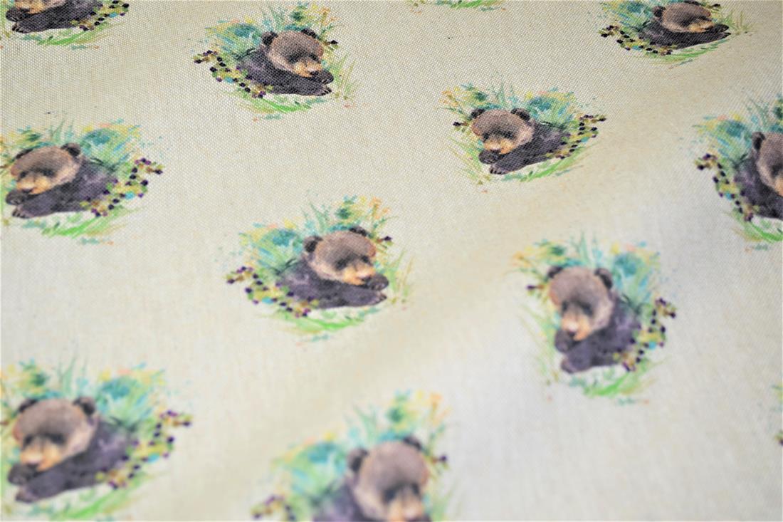 Natural Bear Cub Printed Digital Canvas Fabric