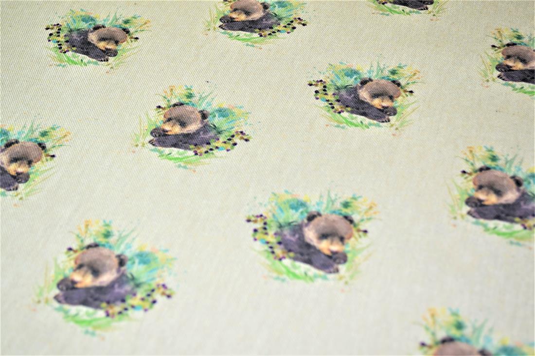 Natural Bear Cub Printed Digital Canvas Fabric