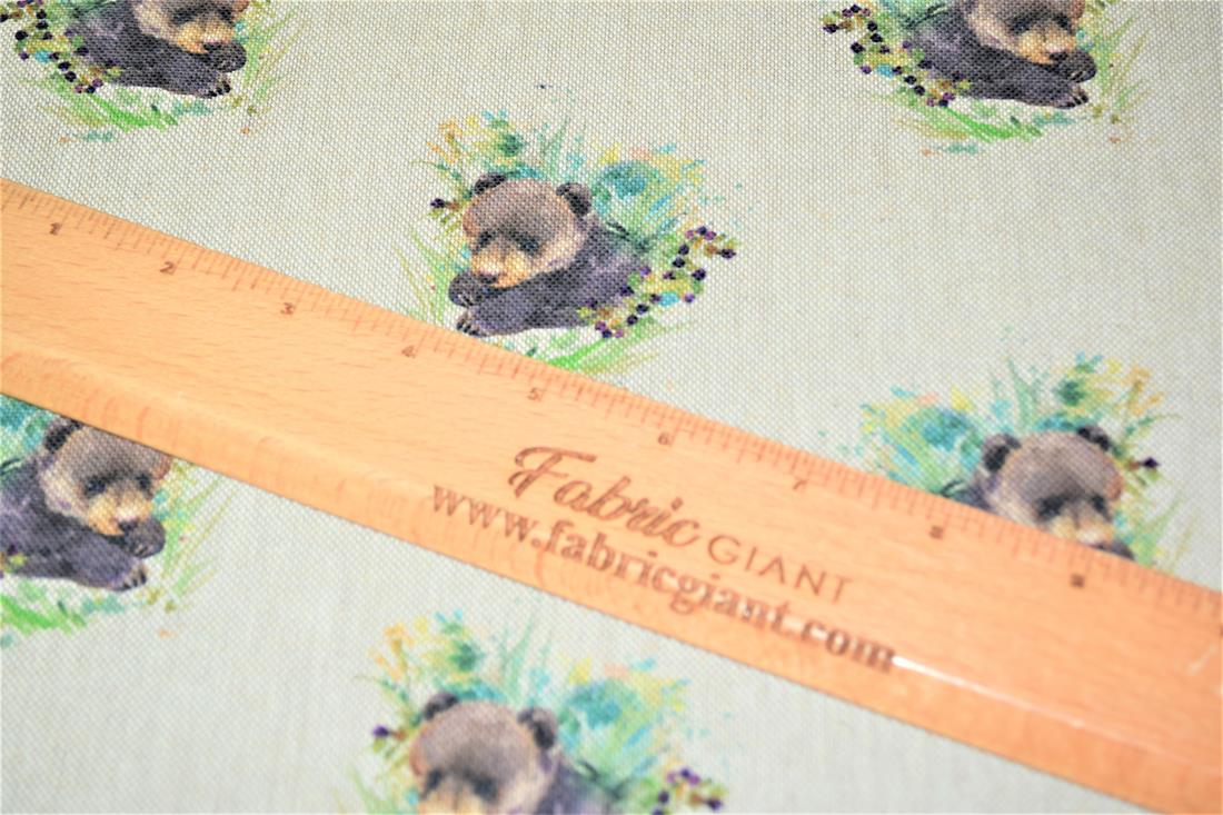 Natural Bear Cub Printed Digital Canvas Fabric
