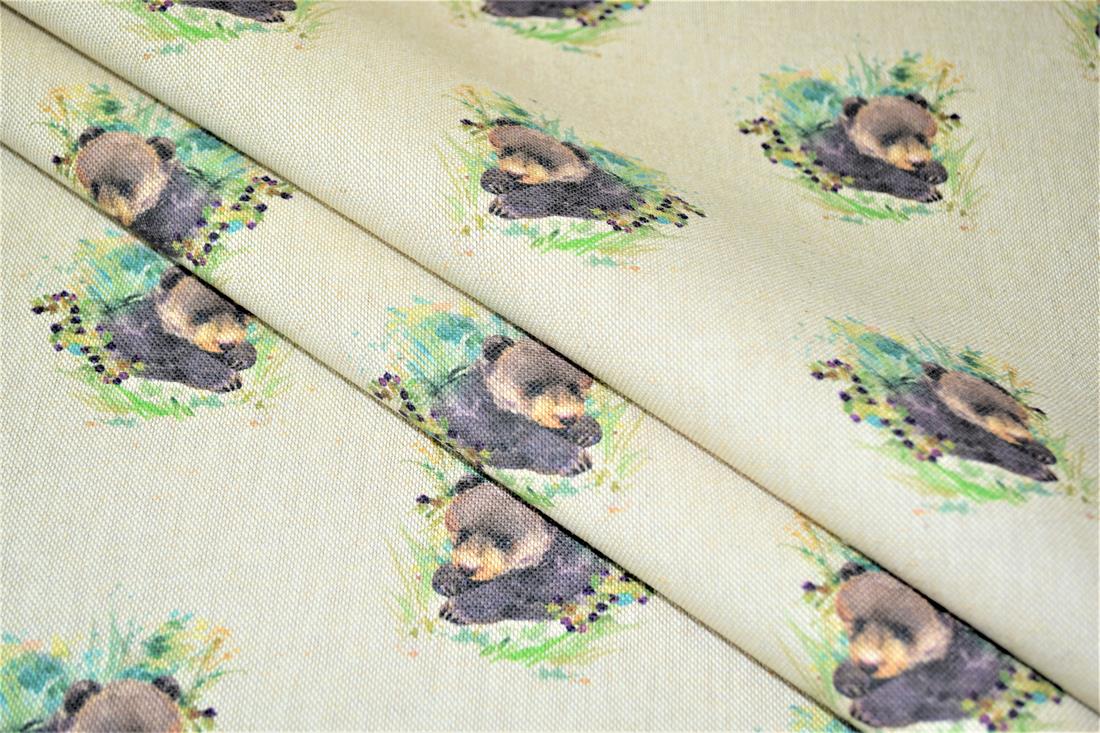 Natural Bear Cub Printed Digital Canvas Fabric