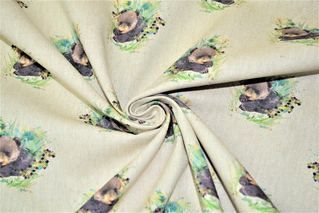 Natural Bear Cub Printed Digital Canvas Fabric