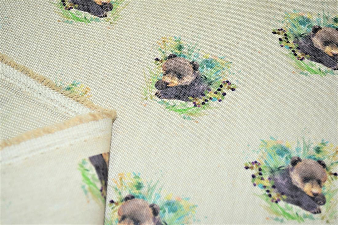 Natural Bear Cub Printed Digital Canvas Fabric