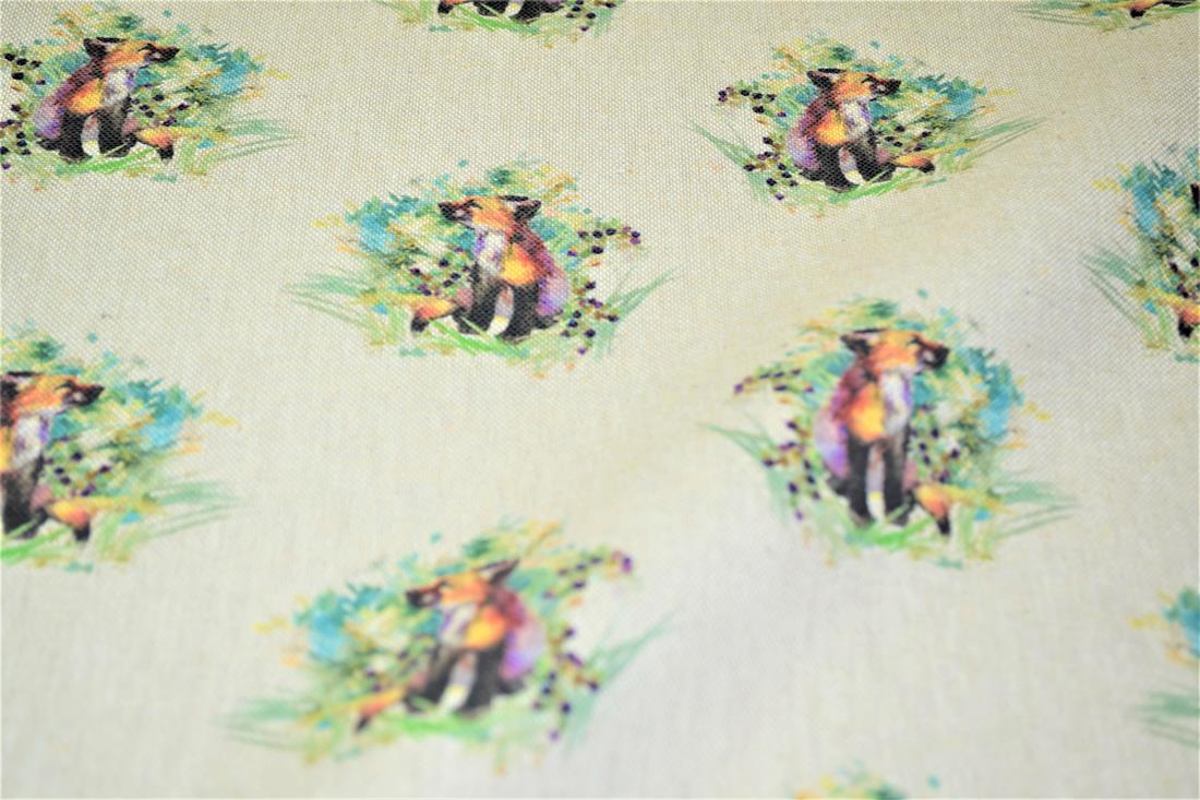 Natural Baby Foxes Printed Digital Canvas Fabric