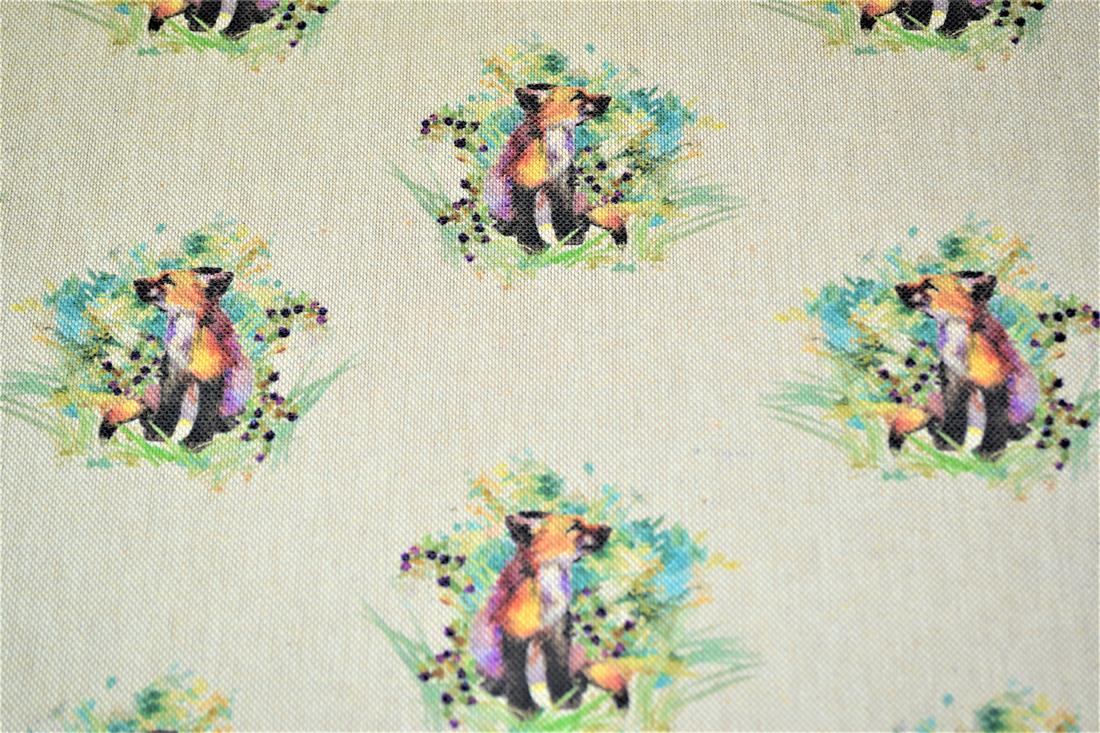 Natural Baby Foxes Printed Digital Canvas Fabric
