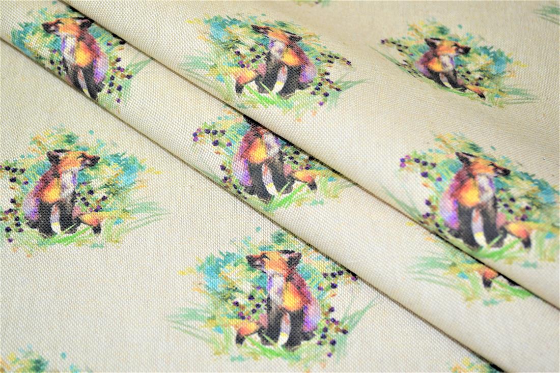 Natural Baby Foxes Printed Digital Canvas Fabric
