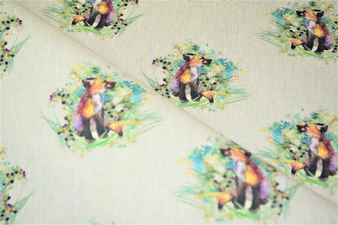 Natural Baby Foxes Printed Digital Canvas Fabric