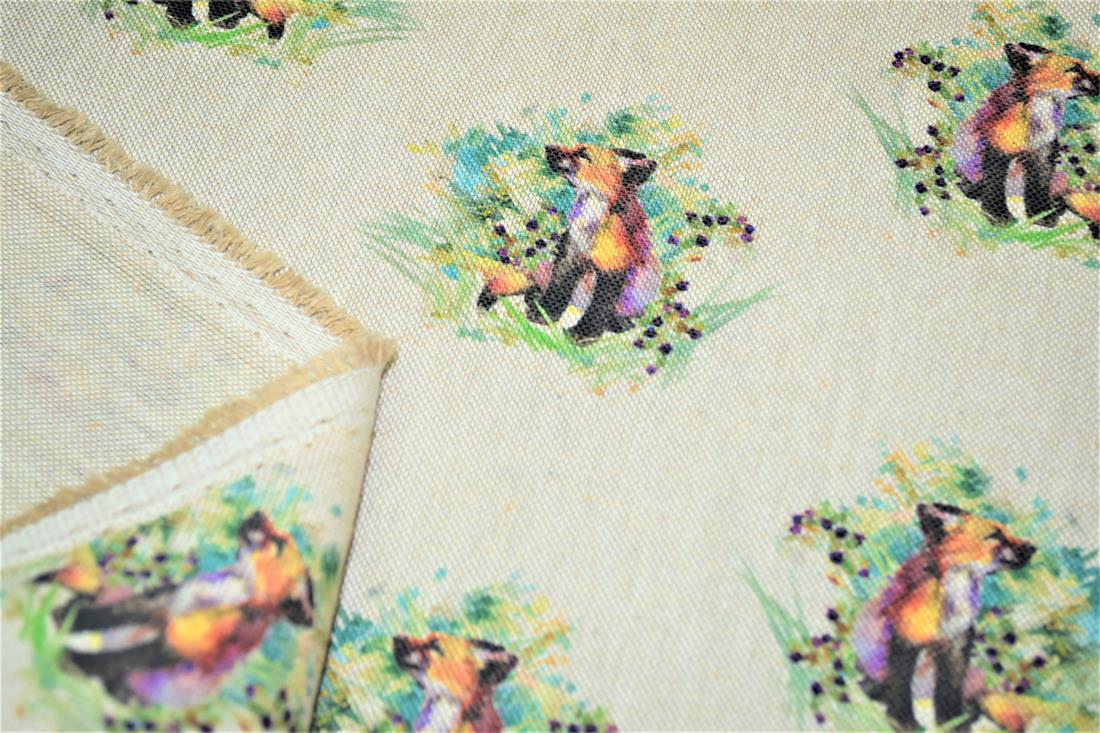 Natural Baby Foxes Printed Digital Canvas Fabric