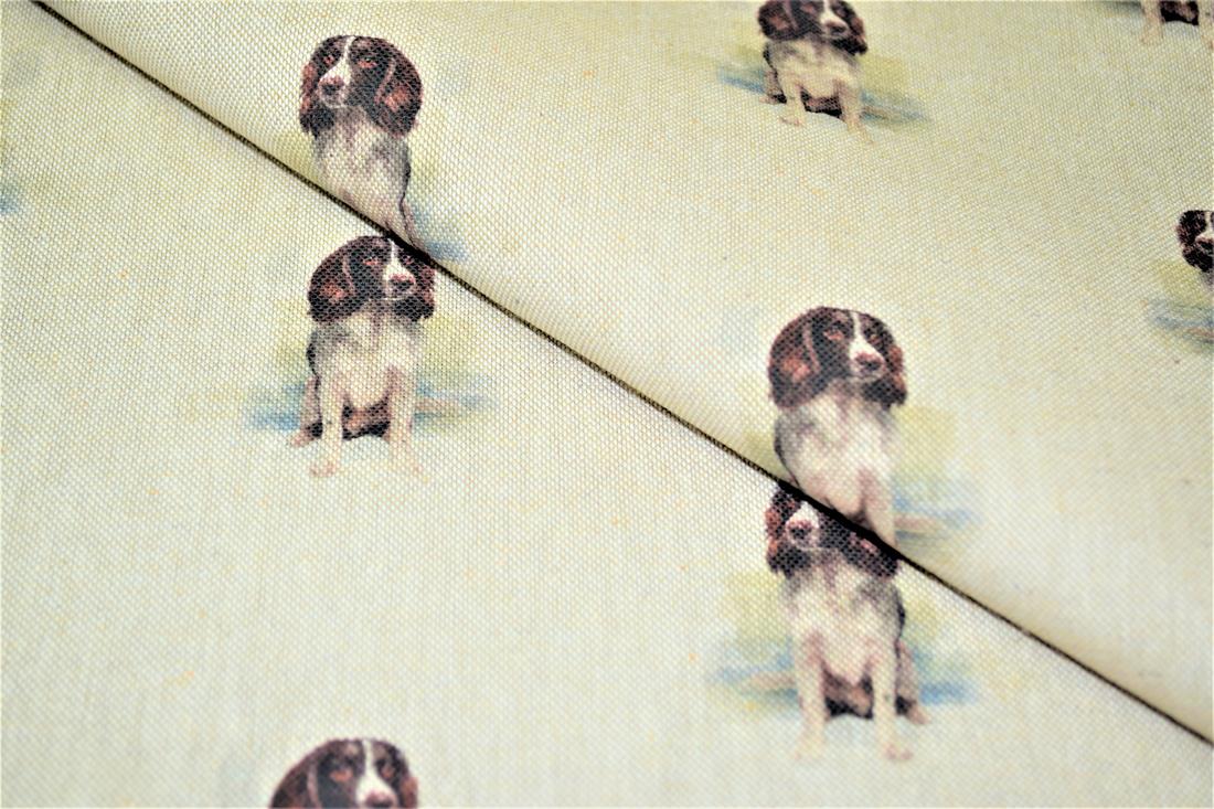 Natural Springer Spaniel Dog Printed Canvas Fabric