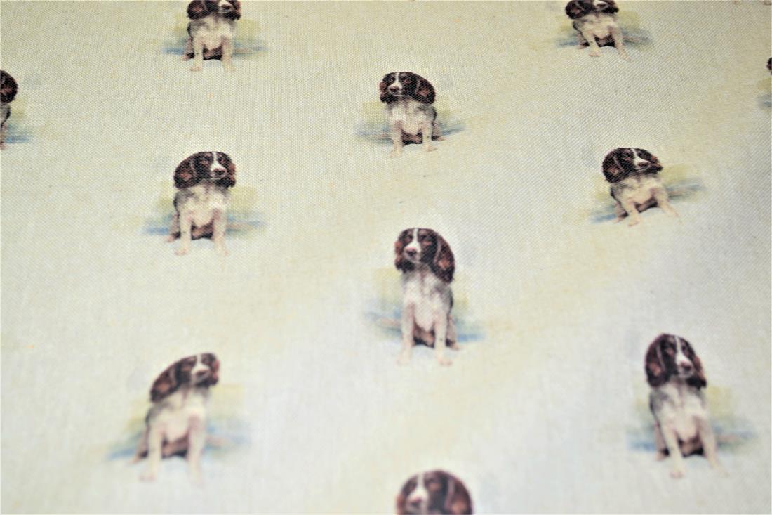 Natural Springer Spaniel Dog Printed Canvas Fabric