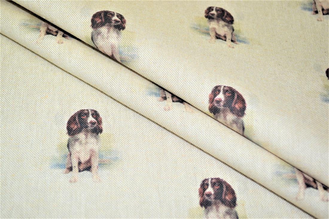 Natural Springer Spaniel Dog Printed Canvas Fabric