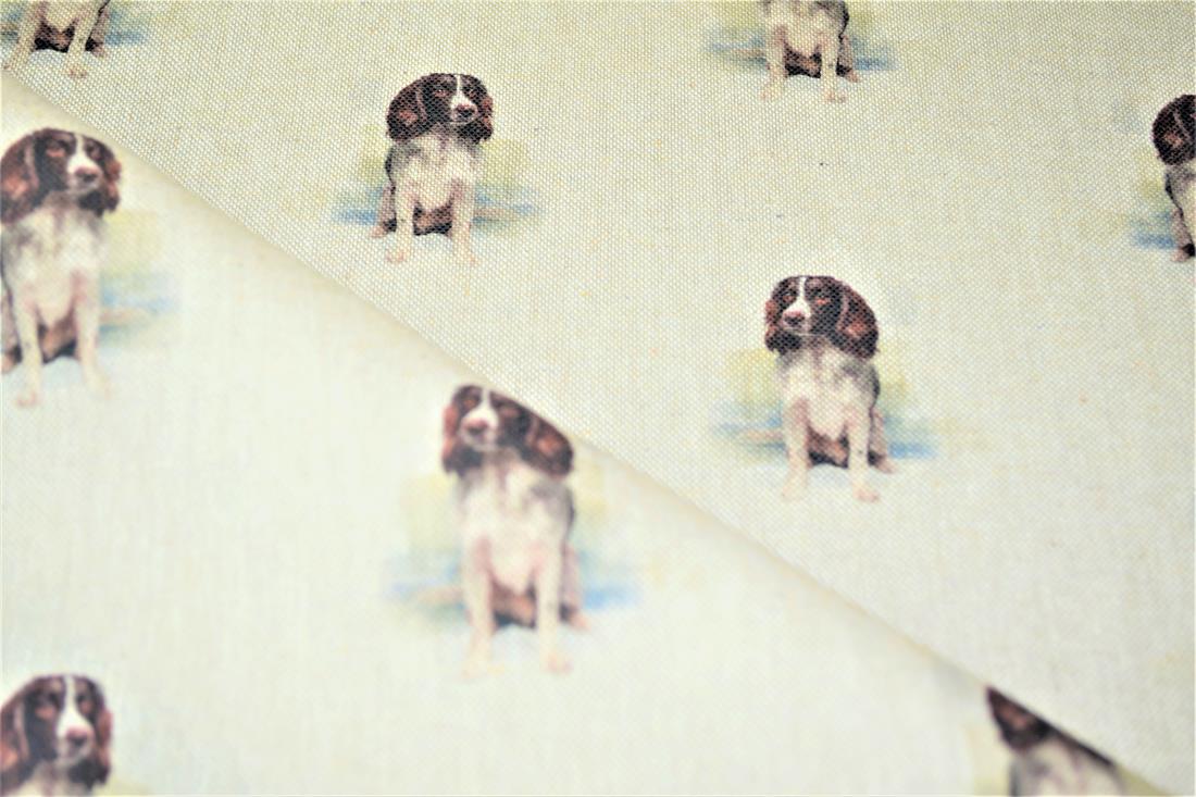 Natural Springer Spaniel Dog Printed Canvas Fabric