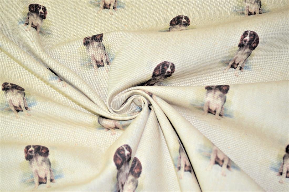 Natural Springer Spaniel Dog Printed Canvas Fabric
