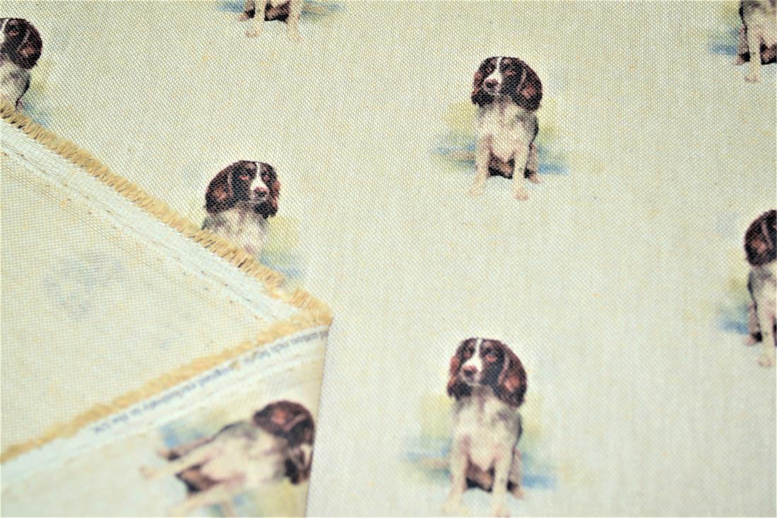 Natural Springer Spaniel Dog Printed Canvas Fabric