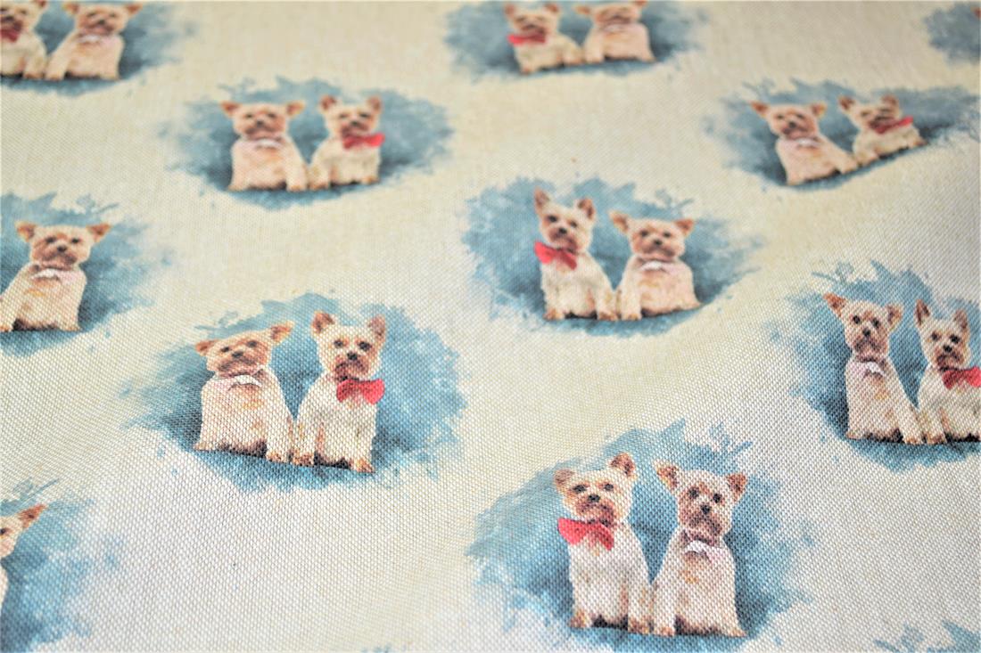 Natural Small Dogs Printed Digital Canvas Fabric