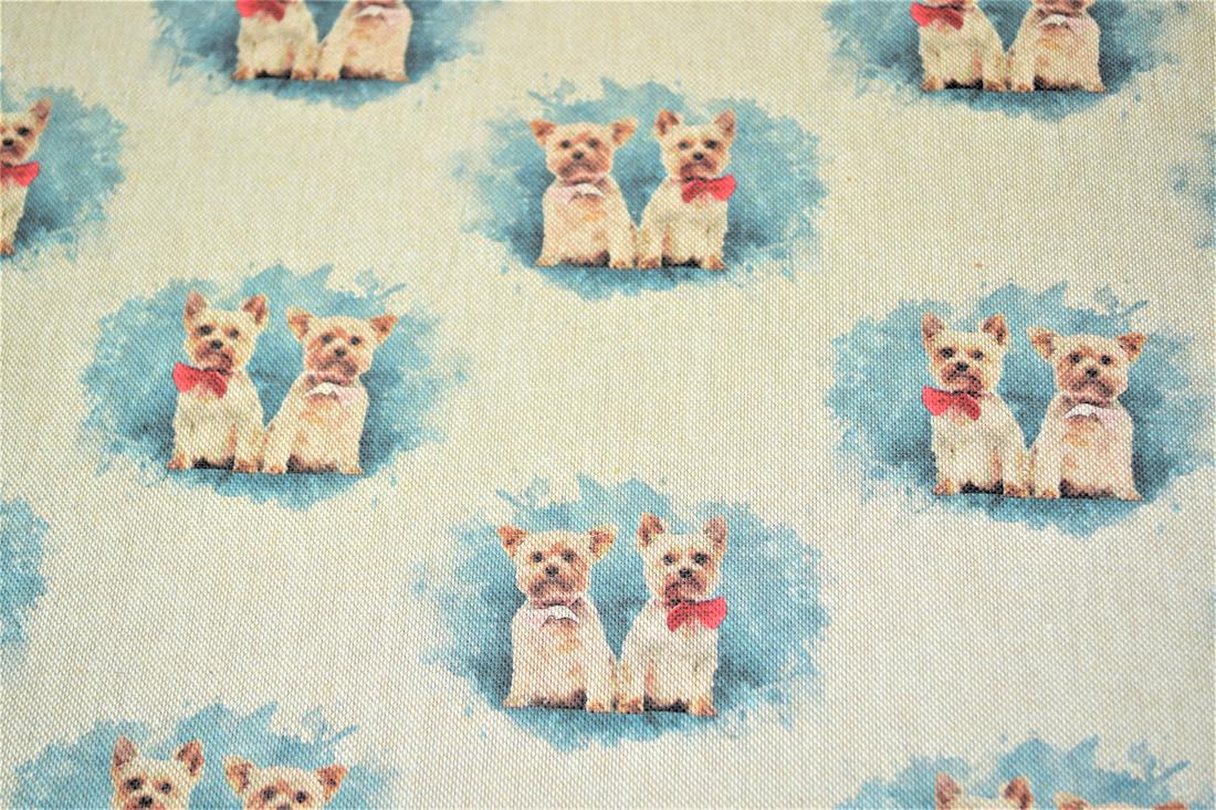 Natural Small Dogs Printed Digital Canvas Fabric