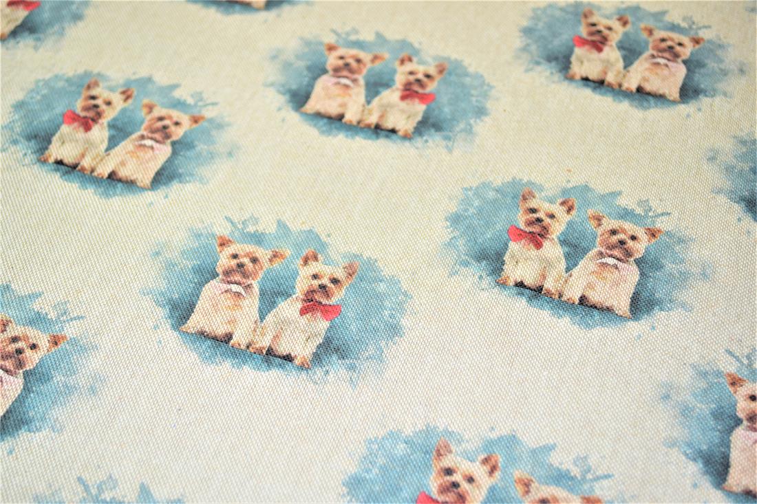 Natural Small Dogs Printed Digital Canvas Fabric