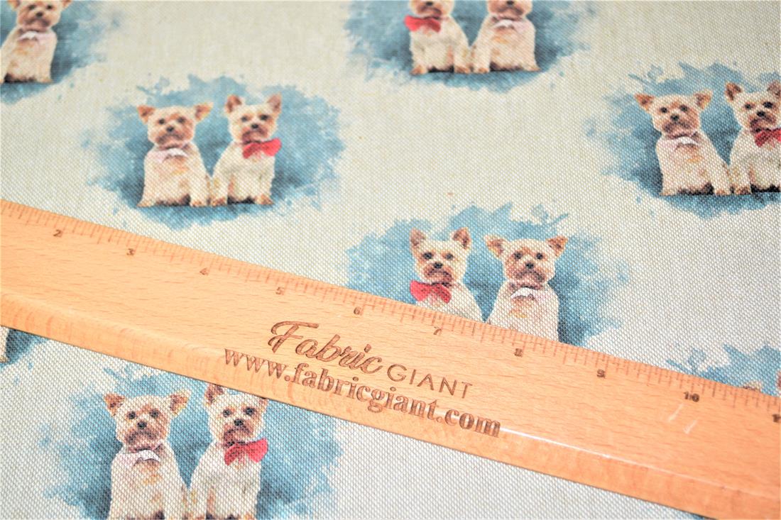 Natural Small Dogs Printed Digital Canvas Fabric