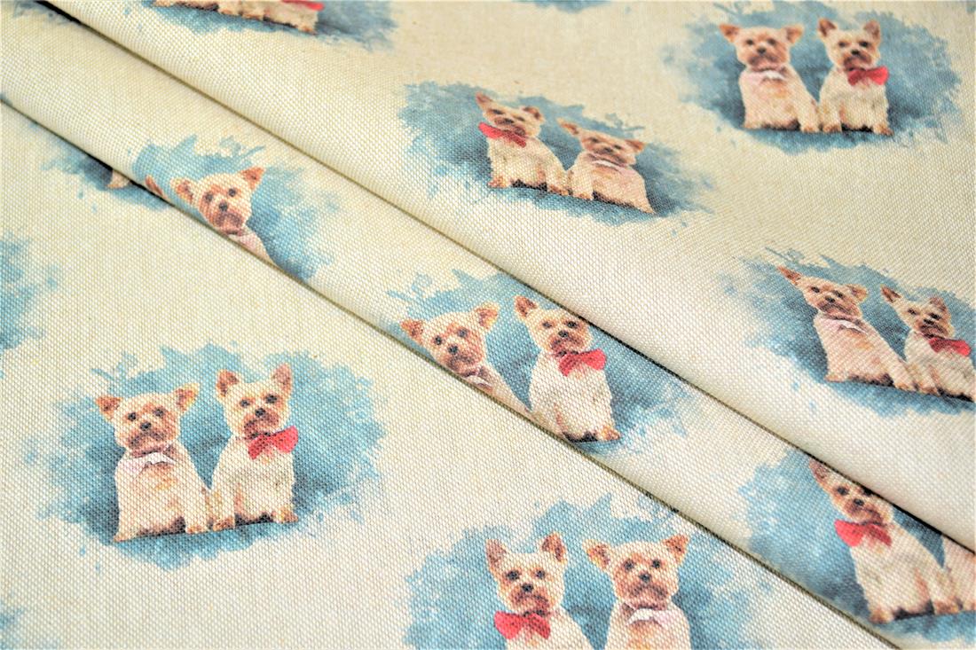 Natural Small Dogs Printed Digital Canvas Fabric