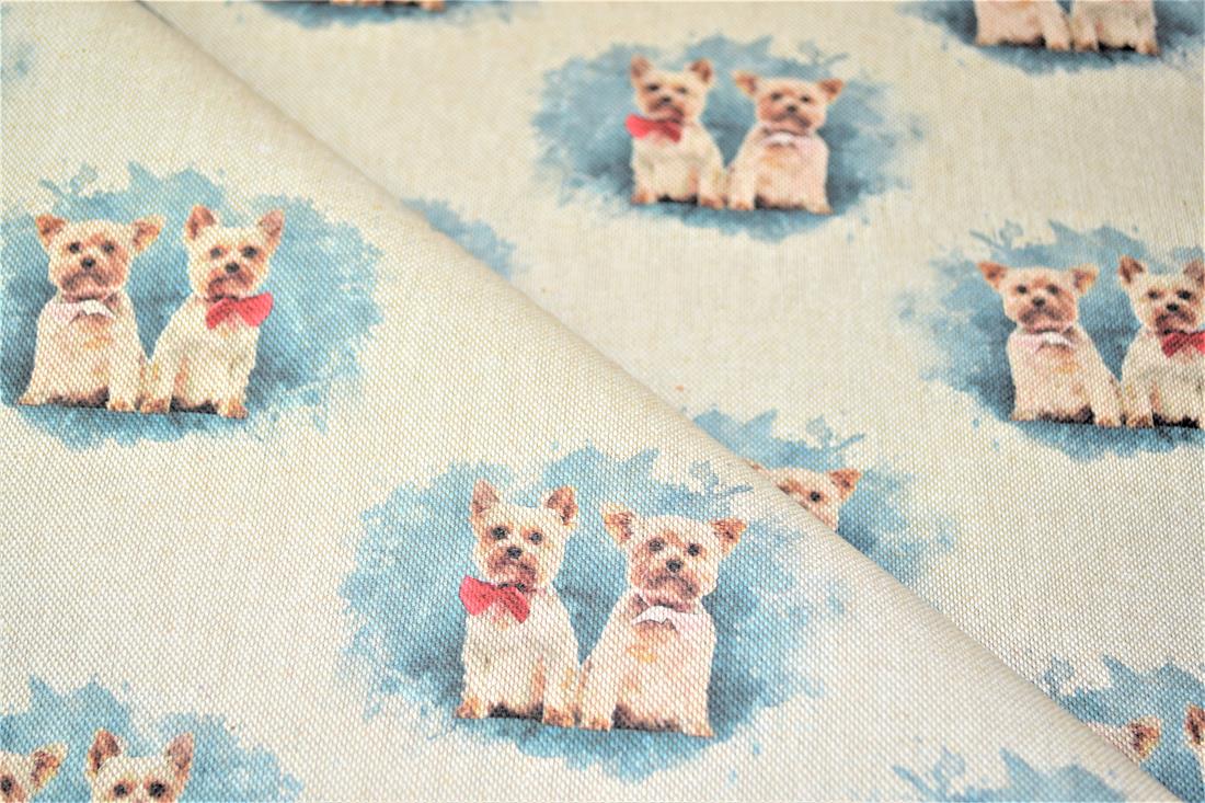 Natural Small Dogs Printed Digital Canvas Fabric
