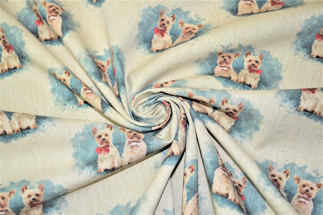 Natural Small Dogs Printed Digital Canvas Fabric