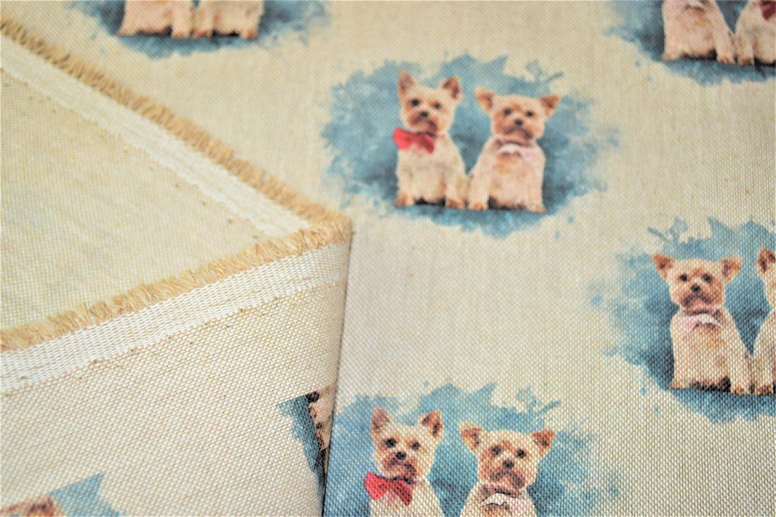 Natural Small Dogs Printed Digital Canvas Fabric