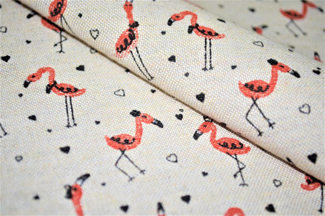 Natural Flamingos Canvas Printed Fabric