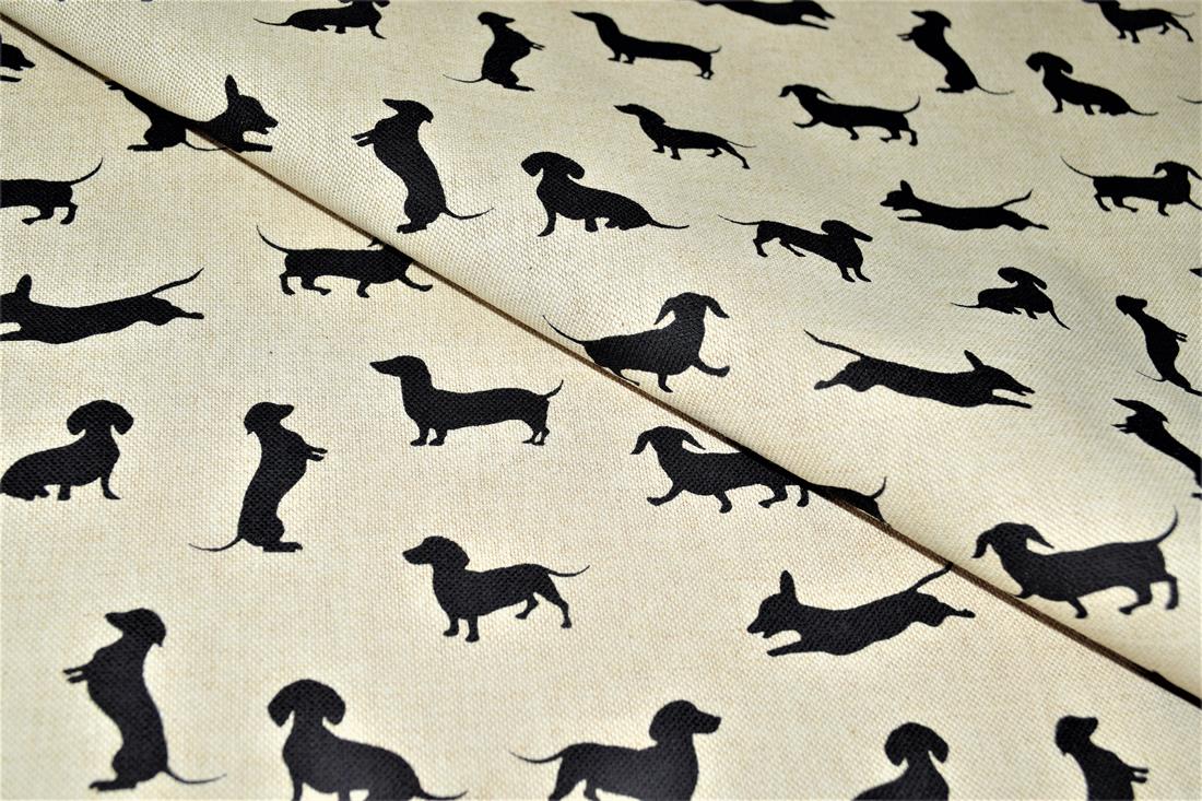 Natural & Black Sausage Dog Silhouette Linen