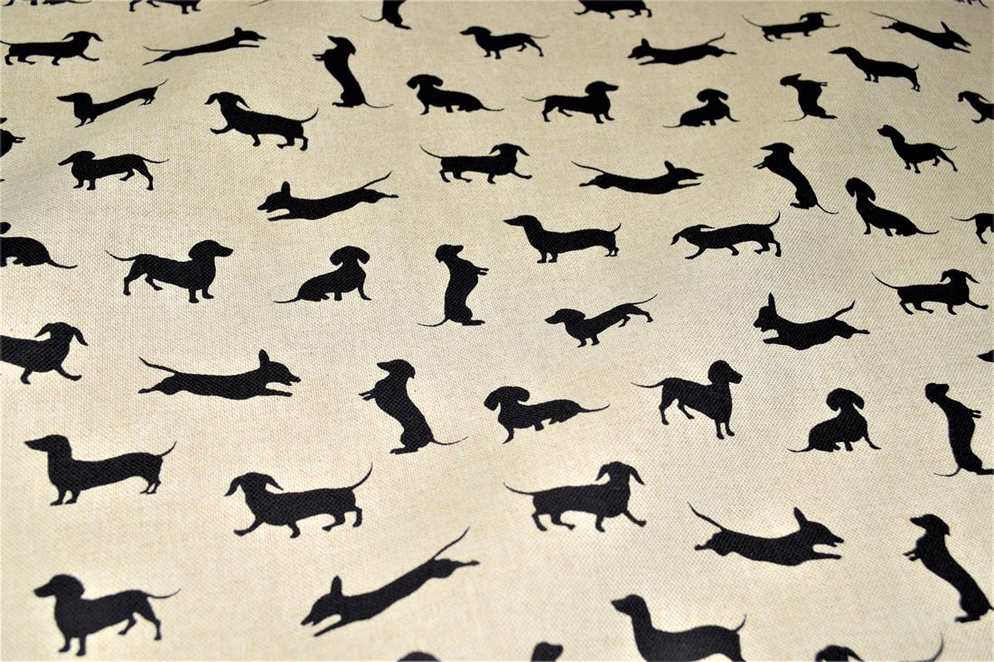 Natural & Black Sausage Dog Silhouette Linen