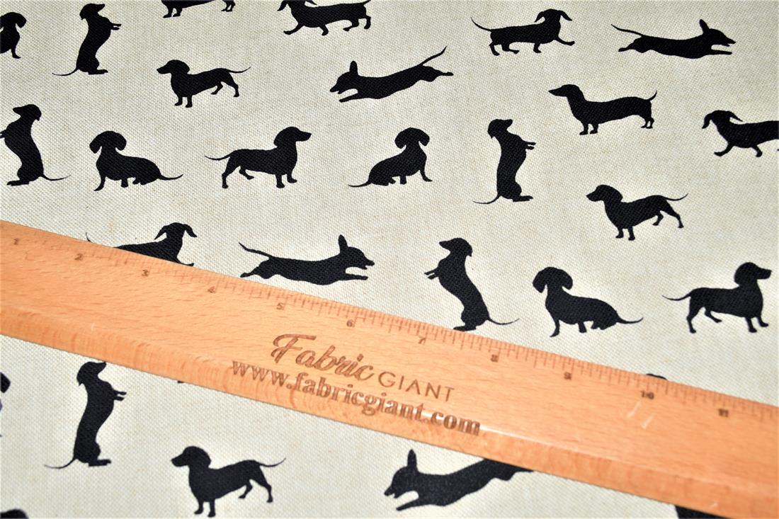 Natural & Black Sausage Dog Silhouette Linen