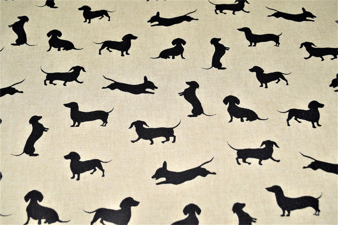Natural & Black Sausage Dog Silhouette Linen