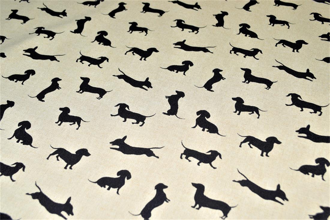 Natural & Black Sausage Dog Silhouette Linen