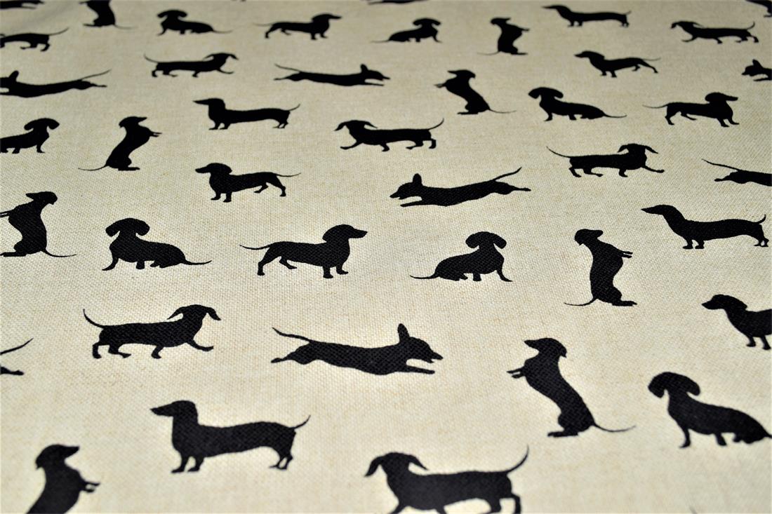 Natural & Black Sausage Dog Silhouette Linen