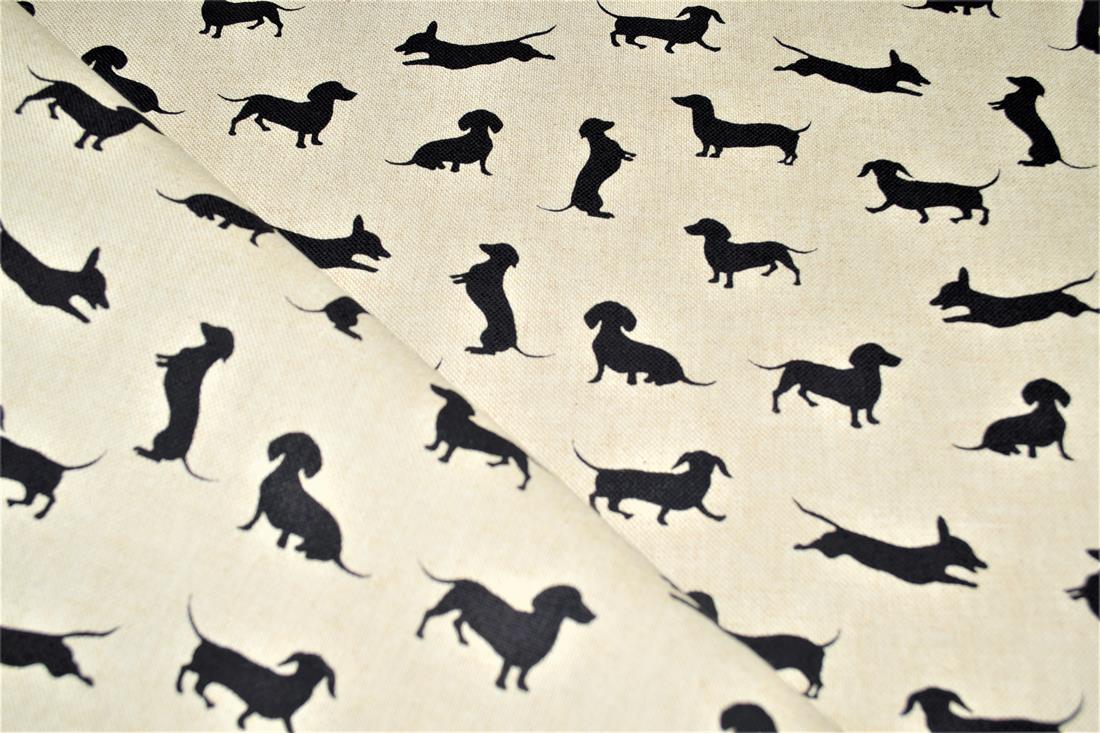Natural & Black Sausage Dog Silhouette Linen