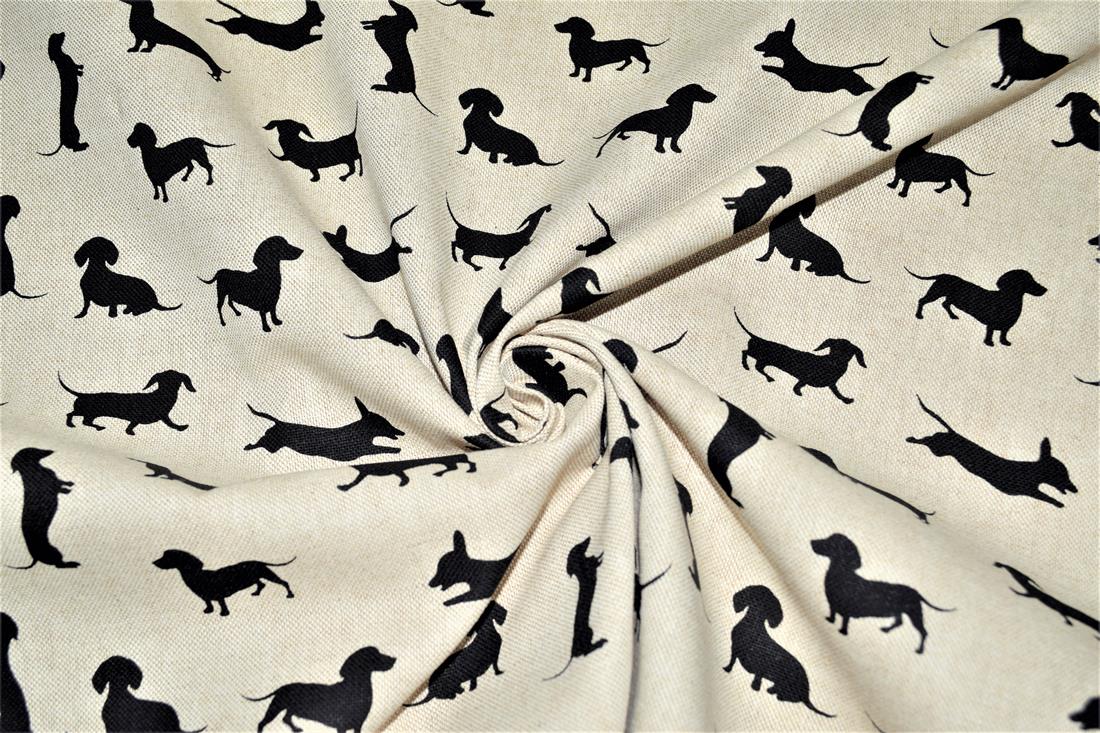 Natural & Black Sausage Dog Silhouette Linen