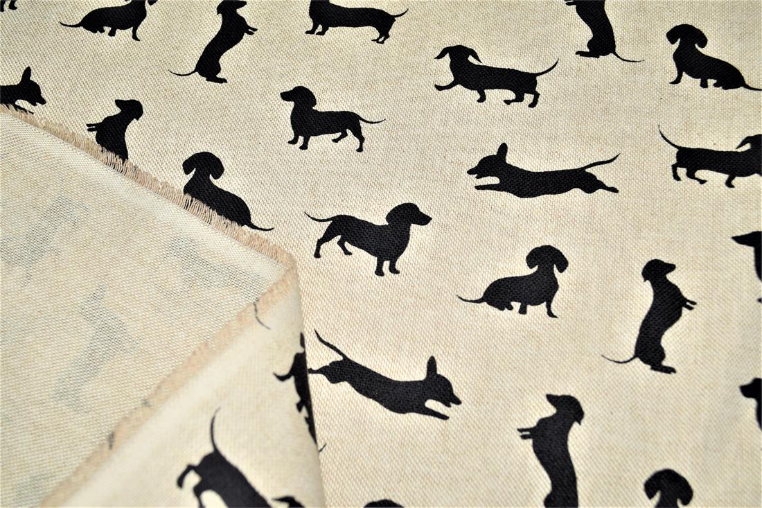 Natural & Black Sausage Dog Silhouette Linen