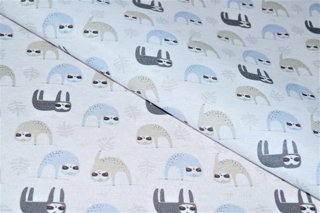 White Sloth Canvas Printed Fabric