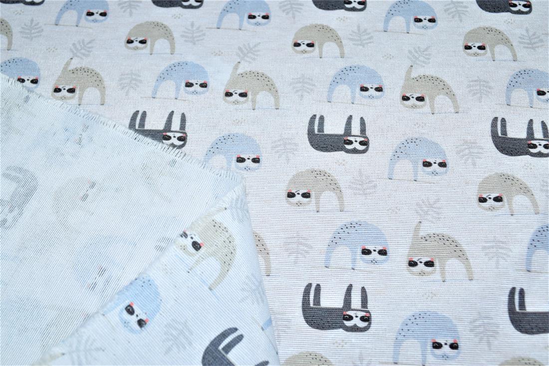 White Sloth Canvas Printed Fabric