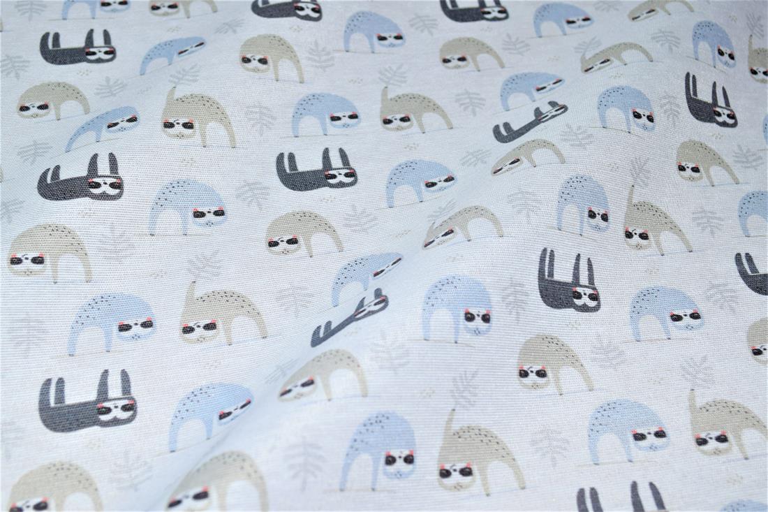 White Sloth Canvas Printed Fabric