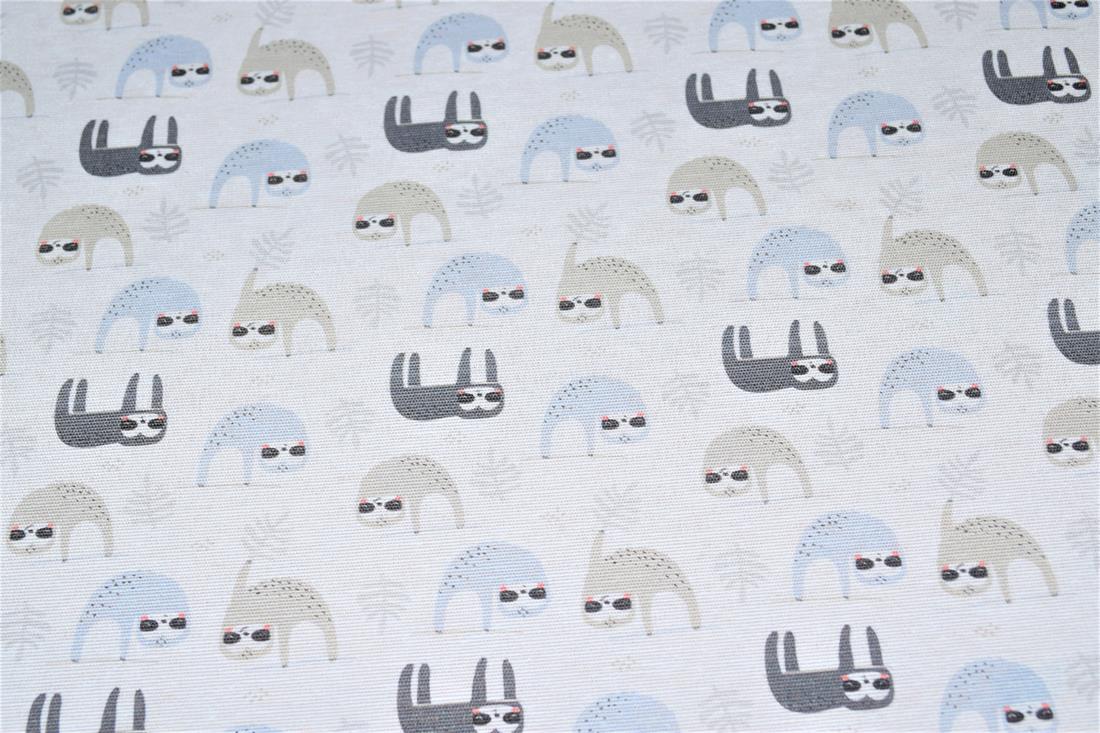 White Sloth Canvas Printed Fabric