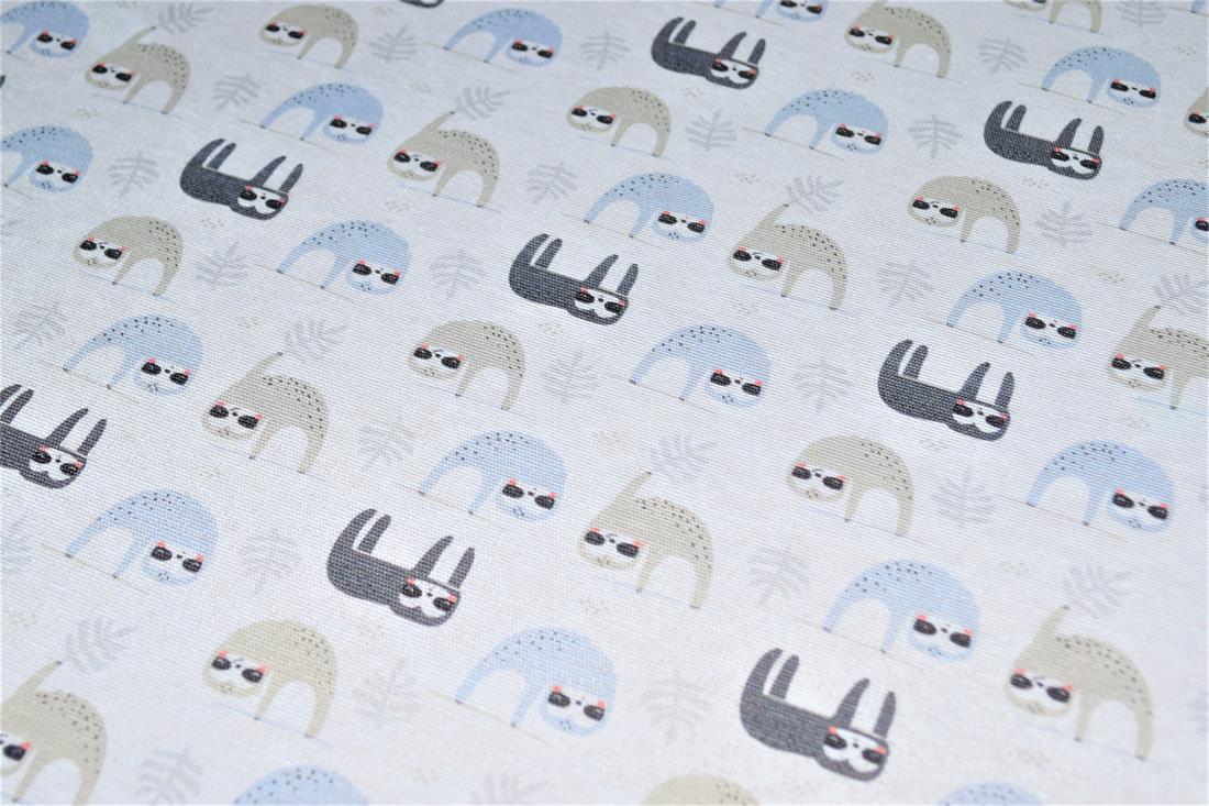 White Sloth Canvas Printed Fabric